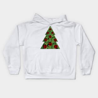 Pine tree with buffalo plaid ornaments Kids Hoodie